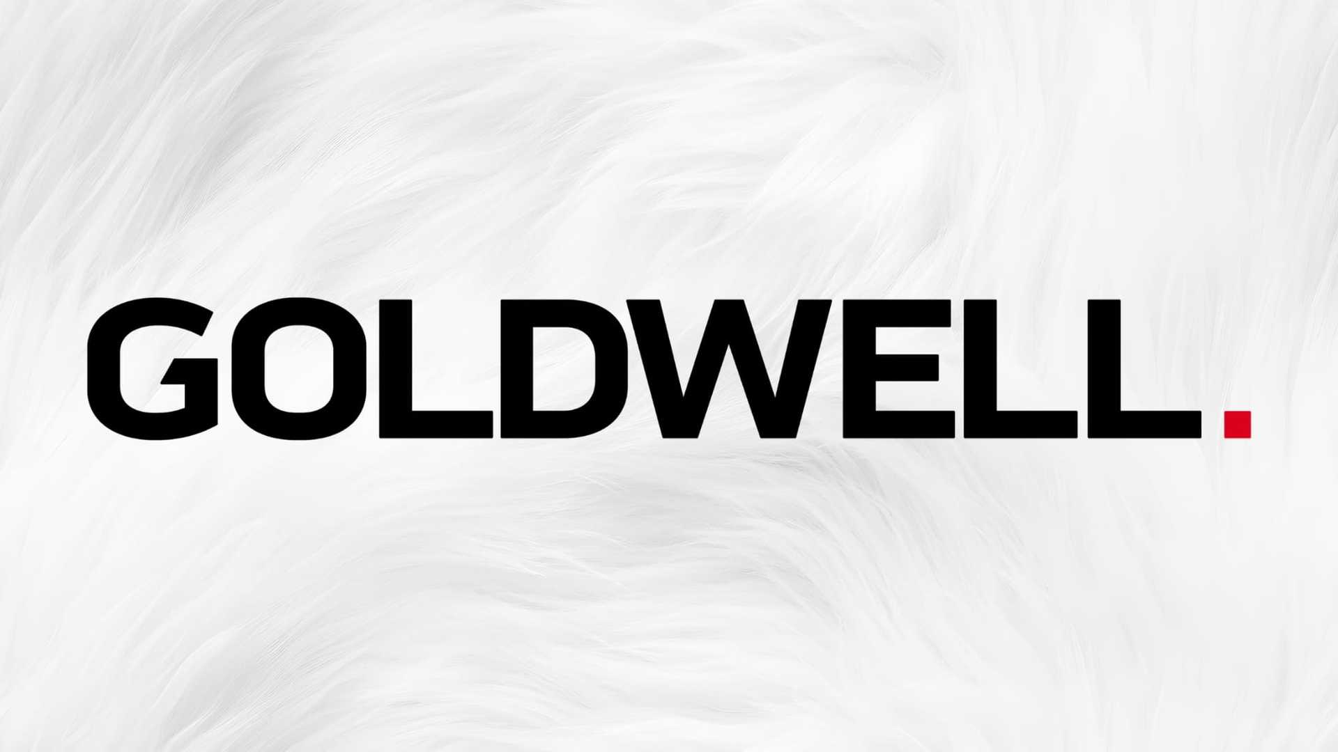 Black "GOLDWELL" text on a white fur-like background.